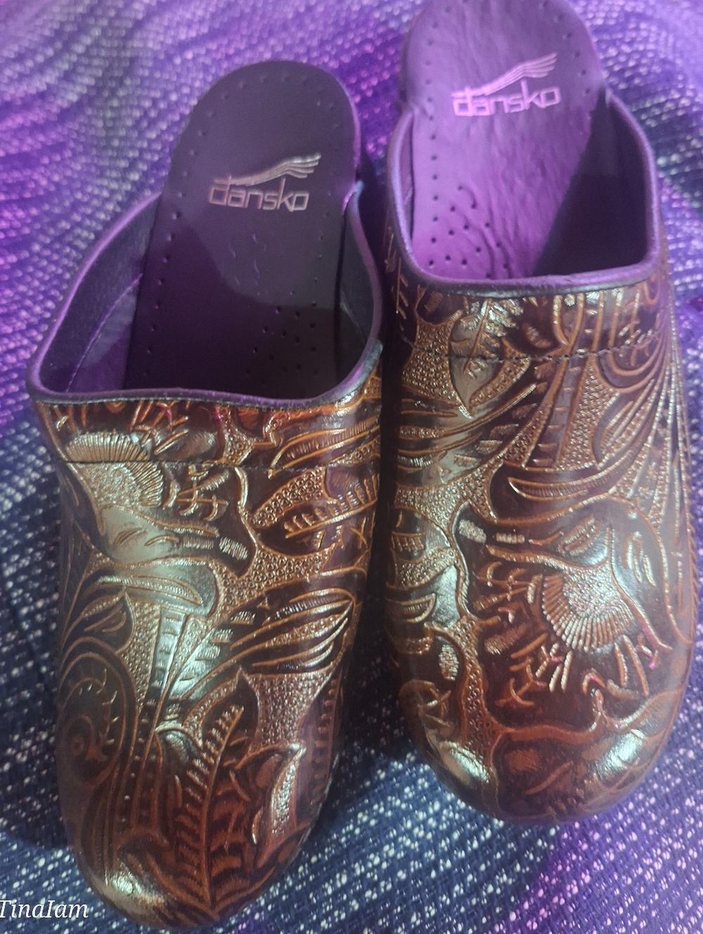 Dansko Metallic Embossed Brown Floral Clogs EU 38/7